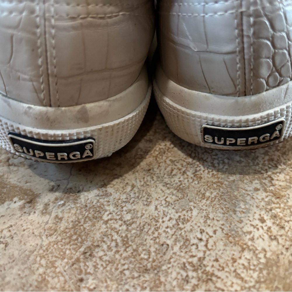 Superga Cream Taupe Crocodile-Embossed Low-Top minimalist Sneakers - Picture 6 of 7